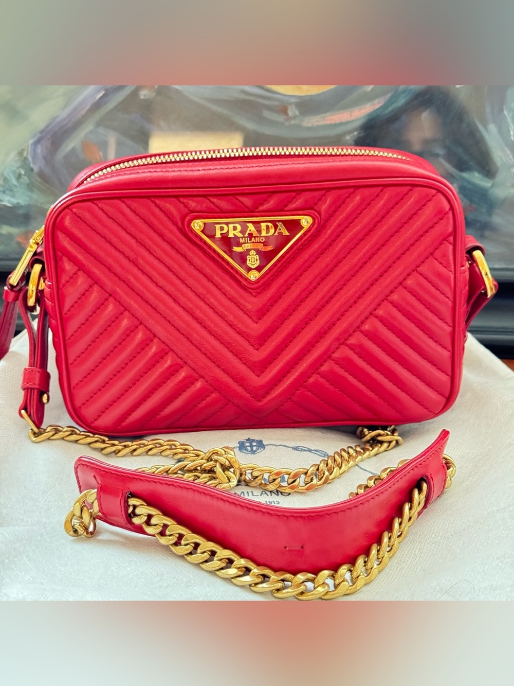 Prada Chevron Calfskin Diagramme Small Crossbody Camera Bag